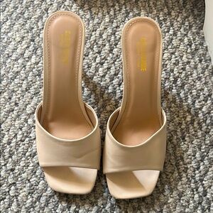 Ivory/ Cream Square-Toe Slide Mules - Heel